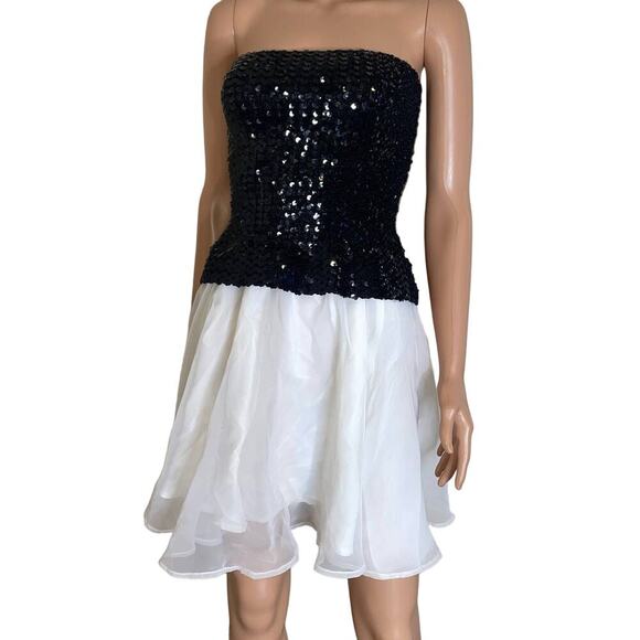 Vintage Rob Hill for Mister Jay sequined top chiffon bottom black/white SZ 7 - Picture 2 of 13